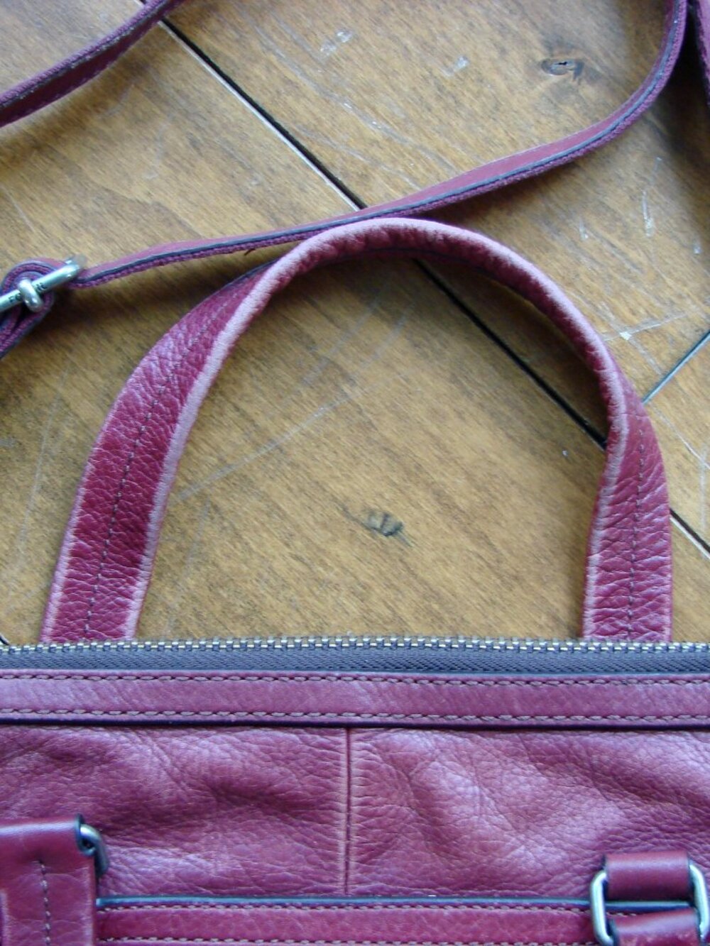 Fossil Dawson Burgundy Leather Satchel Bag Purse Crossbody Cow Hide Long Strap - Picture 10 of 16